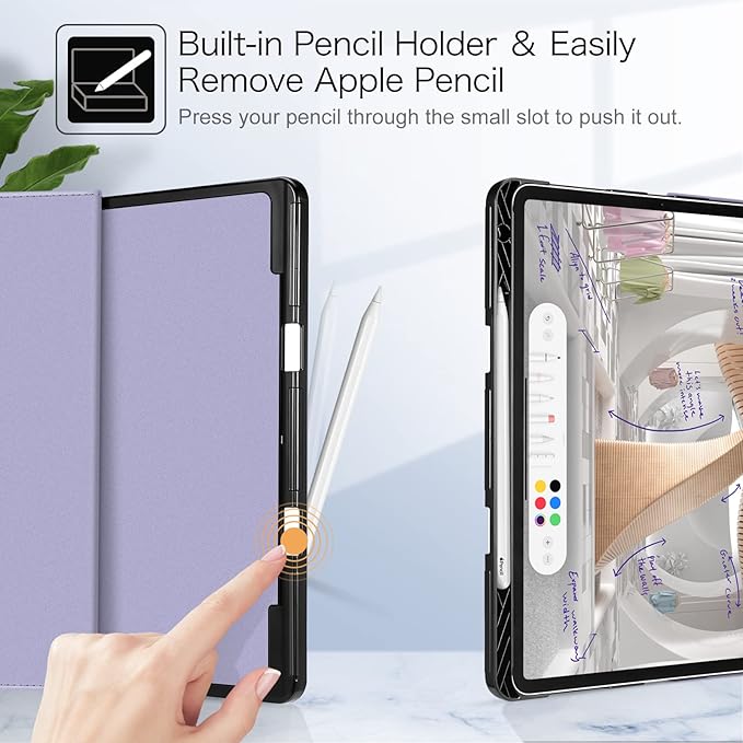 Fintie Folio Case for iPad Pro 12.9 6th Generation 2022 Multi-Angle Smart Stand Cover w/Pencil Holder &amp Pocket Also Fit iPad Pro 12.9 2021 5th &amp 2020 4th &amp 2018 3rd Gen Lilac Marble