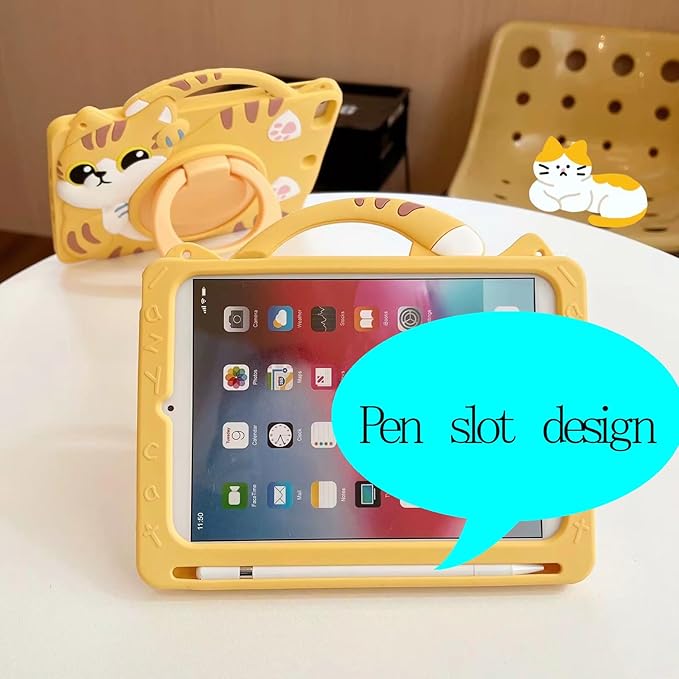 3D Cute Vivid Cat Case for iPad 9th/8th/7th 10.2 inch/Air 3rd 2019 /Pro 2017 10.5 inchKawaii Cartoon Character Pretty Cat Soft Silicone Rotating Stand Case with Lanyard for Kids Teens Girls Women