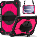 Case for Samsung Galaxy Tab A9+ 11 Inch 2023 (X210/X216/X218) Heavy Duty Shockproof Rugged 360 Rotating Hand Strap Protective Case for Galaxy Tab A9 Plus Tablet Black/Rose Red