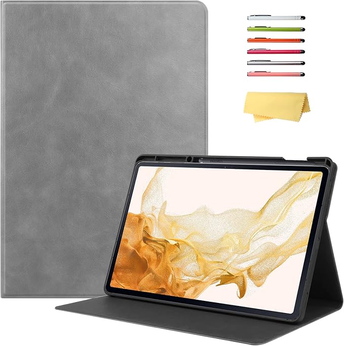 12.4 Inch Case for Samsung Galaxy Tab S8 Plus/S8+ 2022/S7 FE 2021/Tab S7 Plus/S7+ 2020 (SM-X800/T730/T970) with S Pen Holder &amp [Auto Wake/Sleep] Premium PU Leather Folding Stand Cover Gray