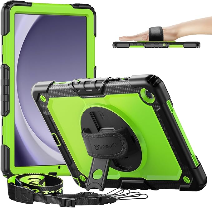 Timecity Case for Samsung Galaxy Tab A9 Plus 11 inch 2024 with Screen Protector Full-Body Drop Protection Case with Rotating Stand Hand/Shoulder Strap for Galaxy Tab A9+ (SM-X210/X216/X218) -Green