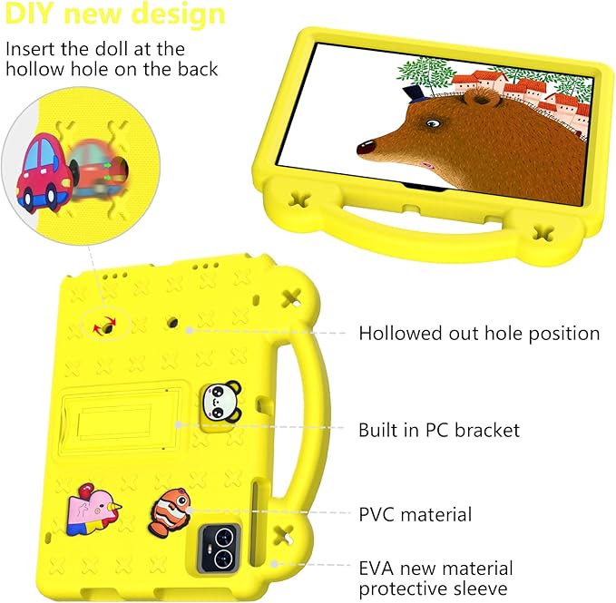 for Revvl Tab 2 Case (2025) EVA Shockproof Tablet Cover with Stand Handle Shoulder Strapfor Tmobile Revvl Tab 2 Tablet Case 10.1'' Yellow