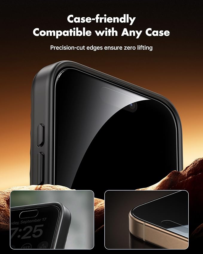 UNBREAKcable Privacy Screen Protector for iPhone 16 Pro Anti-Spy Shatterproof Tempered Glass [True 28°Anti Spy] [9H Hardness] [Easy Installation Frame] Black Protector for iPhone 6.3 - 2 Pack