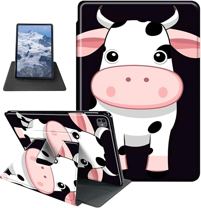 Case for iPad Pro 11 Inch Case M4(2024 5th Generation) Cow with Big Ears Theme 360 Degree Rotating Stand Protective Cover with Auto Sleep/Wake