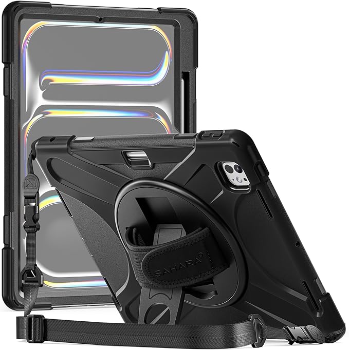 Sahara for iPad Pro 13-inch (M5 2025 / M4 2024) Case - Heavy-Duty Protective Cover with Screen Protector Kickstand Rotating Hand Strap &amp Shoulder Strap Raider-X Series