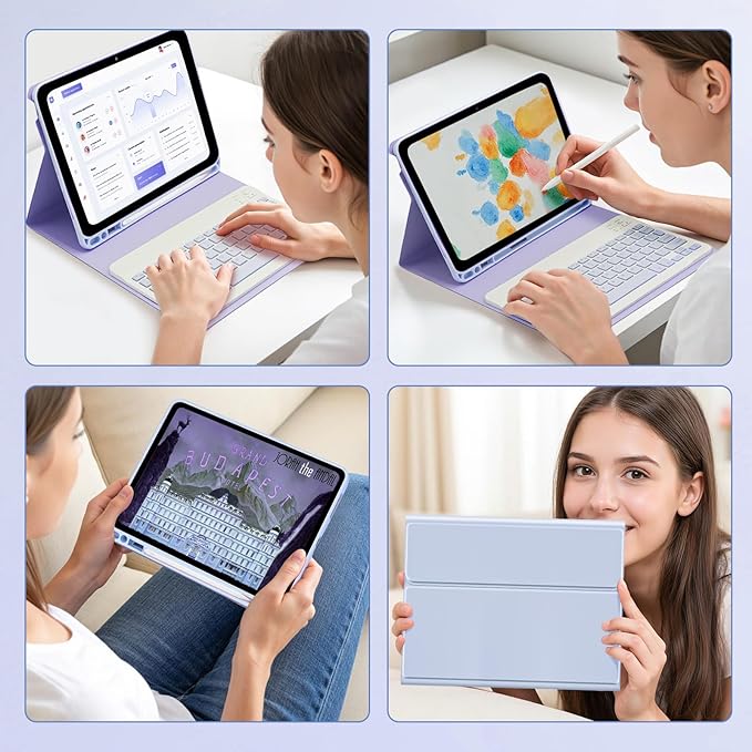 Keyboard Case for Amzaon Fire HD 10/10+ Plus (11/13th Generation) Case with Keyboard - 7 Colors Backlit Keyboard Protective Case and Mouse (Light Purple)