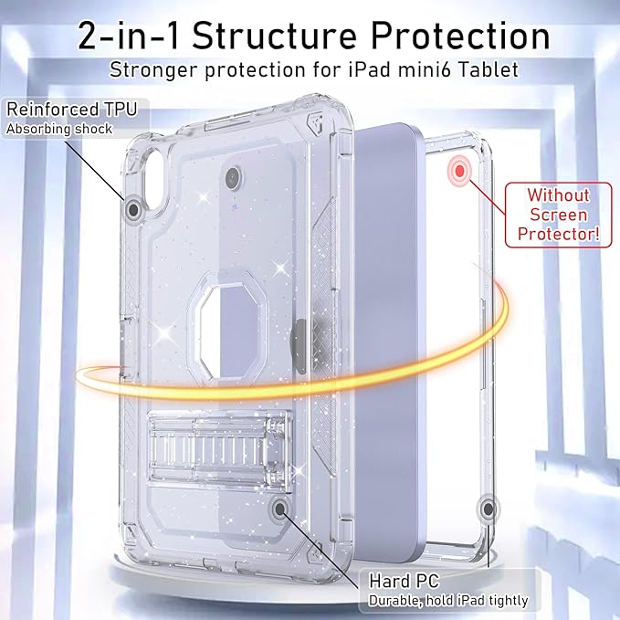 Case for iPad mini A17 Pro for iPad mini 7th/6th Generation Case 8.3 inch 2024/2021 with Pencil Holder/Stand Slim Cover for i Pad Mini 7/6 (Clear Glitter)