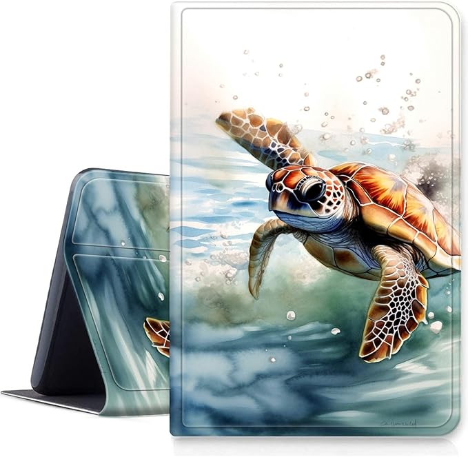 Case for iPad Air 13 inch M3 2025 &amp 2024 M2 /iPad Pro 12.9 Inch 2022/2021/2020 PU Leather Smart Protective Cover with Auto Sleep/Wake for iPad Air 13 inch2025/2024Watercolor Sea Turtle