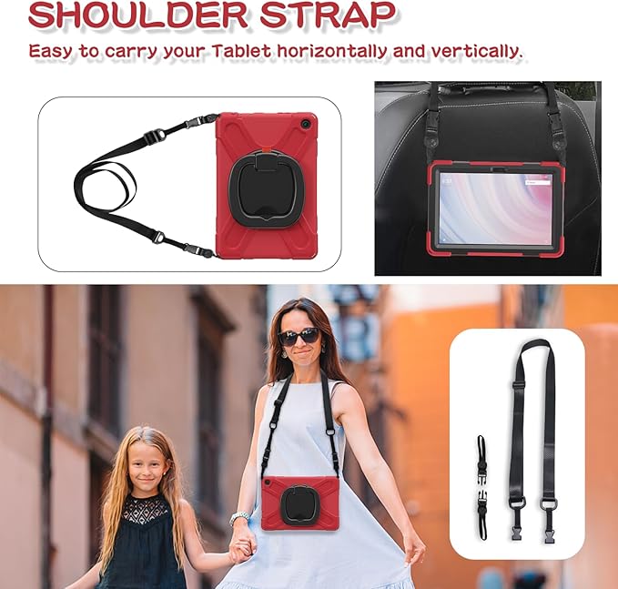 All-New Fire HD 10 &amp Fire HD 10 Kids Pro Tablet Case (13th Gen 2023 Release)Heavy Sturdy Shockproof Kids CaseRotating Stand/Carrying Strap (Red+Black)