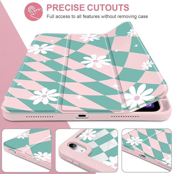DONGKE Case for iPad Air 11-inch M4 2026 &amp M3 2025 &amp M2 2024 iPad Air 5th/4th Generation 10.9 2022/2020 [Built-in Pencil Holder] Clear Acrylic Back Trifold Stand Smart Cover Checkered &amp