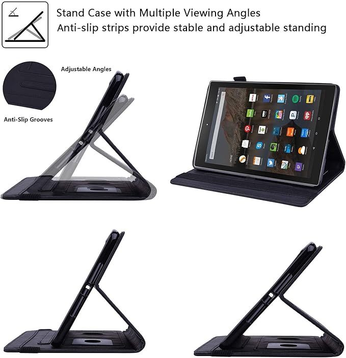 Fire HD 10 Case 9th/7th Generation (2019/2017) 10.1 with Pencil Holder Elastic Band Pocket Multi-Angle Stand Magnetic Folio Wallet PU Leather TPU Shockproof Cover Black Paisley Flower