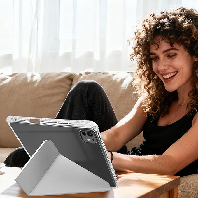 for iPad Pro 11 2024 Case with Pencil Holder Foldable Y-Shaped Protective Cover Stylish Clear Multi-Angle Viewing &amp Auto Sleep/Wake Moth &amp Crescent Tablet Case