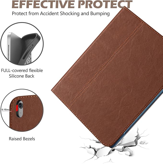 Genuine Leather Case for iPad 10th Generation(10.9 Inch 2022)Vegetable Tanned Leather Smart Folio Cover for with Auto Wake/SleepAdjustable StandAnti Slip/FingerprintBrown