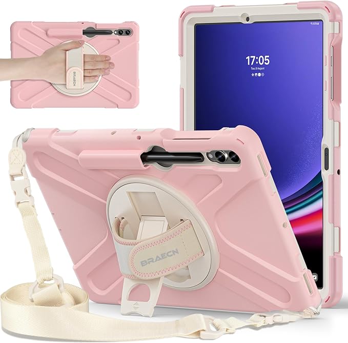 BRAECNstock for Samsung Galaxy Tab S10+ Plus/ S9 FE+ Plus/ S9+ Plus/ S8+ Plus/ S7 FE/ S7+ Plus 5G Case 12.4 Shockproof Protective Kids Cover with Rotating Hand Strap &amp Stand Pen Holder - Sakura P