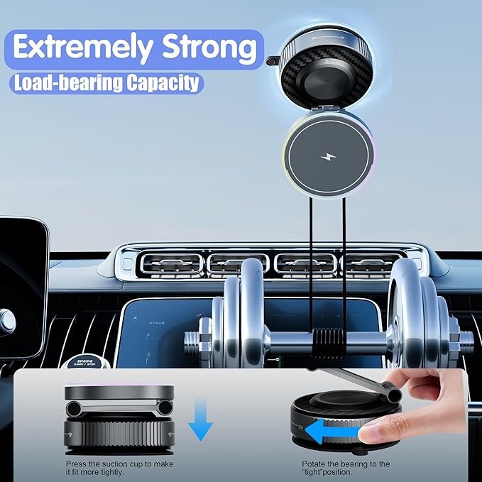 Magnetic Phone Holder for Car Wireless Charging 15W Fast Wireless Car Charger with Vacuum Suction 360° Adjustable Magnetic Mount for Dashboard &amp Windshield Hands-Free for MagSafe iPhone &amp A