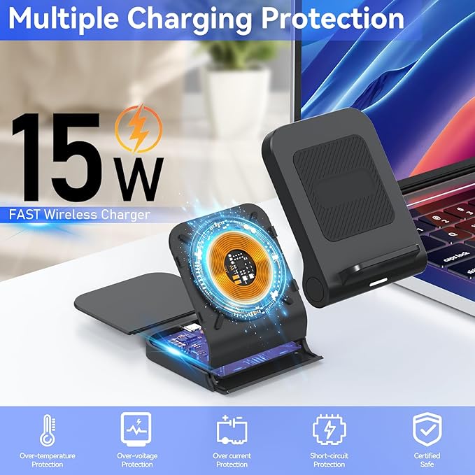 Geyo Wireless Charger for Samsung Galaxy Z Flip 15W Fast Wireless Charging Stand Compatible with Z Flip 7/6/5/4 for Motorola Razr/Razr+/Razr Ultra 2025 Non-Fold (QC3.0 Adapter Included) Black