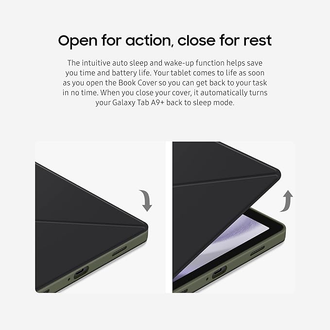 SAMSUNG Galaxy Tab A9+ Book Cover Tablet Protector Case Foldable Stand with Landscape and Portrait Modes Protective Against Bumps and Scratches Auto Screen On/Off US Version Black - Khaki | Fold