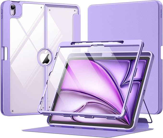 MoKo for iPad Air 13-Inch Case (M4/M3/M2) 2026/2025/2024 with Pencil Holder Heavy Duty 13 Inch iPad Air Case with Screen Protector Clear Back Lens Protector Multi-Angle Magnetic Stand Purple