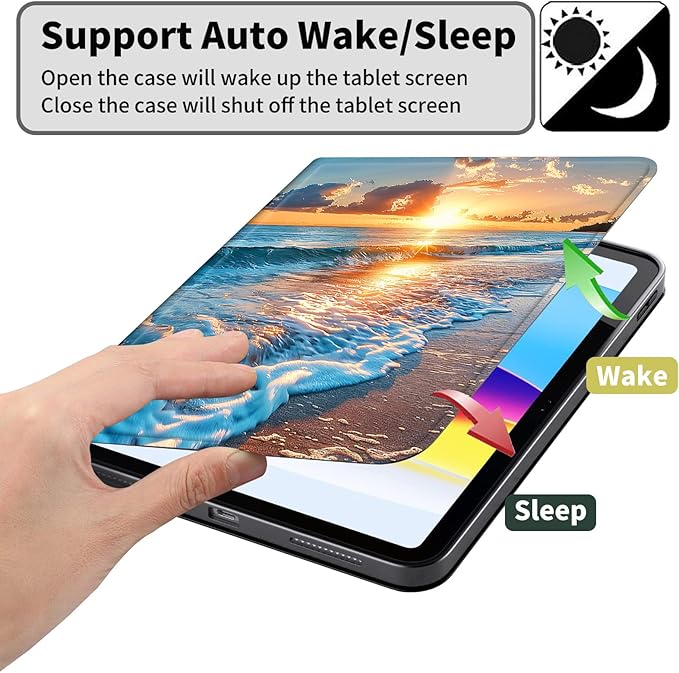 Case for Amazon Kindle Fire HD 10 and Fire HD 10 Plus 10.1 Tablet Case (13th/11th Generation 2023/2021 Release) Slim Fit PU Leather Cover with Auto Sleep/Wake - Beach Sunset
