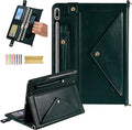 Dteck Case for Galaxy Tab S10 Plus/S9 Plus/S8 Plus+/S7 FE/S7 Plus 12.4 inchPU Leather Fold Business Stand Protective Cover with Pen Holder Card Slots Shoulder Hand Strap Handbag Wallet CaseDarkgreen