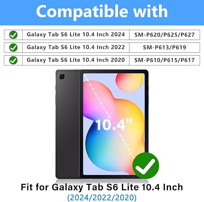 ROISKIN Case for Samsung Galaxy Tab S6 Lite 10.4’’ (2024-2020)Drop-Proof Protection Cover with 360° Rotate Stand &amp Handle &amp Screen Protector &amp Shoulder Strap &amp Kids Friendly