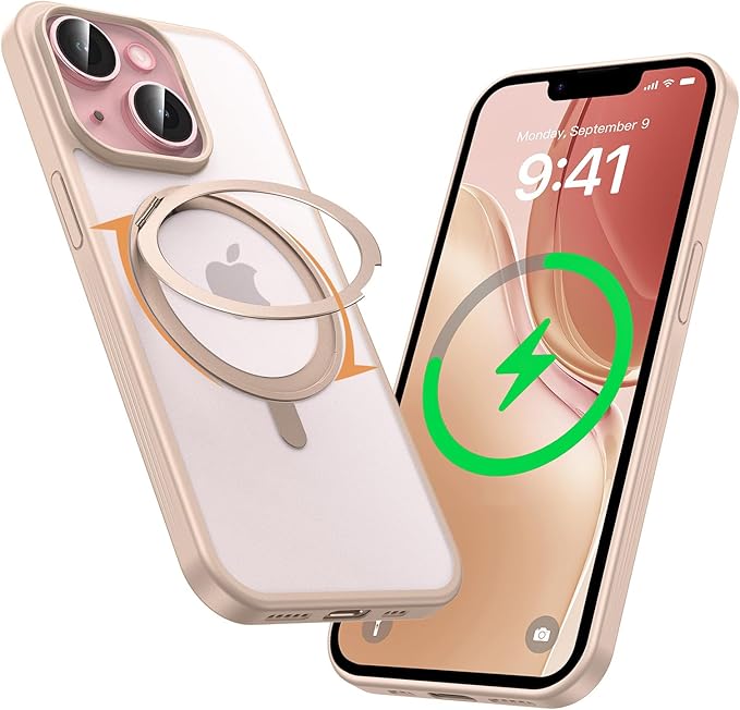 MAGIC JOHN 360° Rotatable Magnetic Invisible Stand for iPhone 14/iPhone 13 Case [Anti-Slip Grip] [Compatible with MagSafe] 16FT Shockof for iPhone 14/13 Case with Kickstand Gold