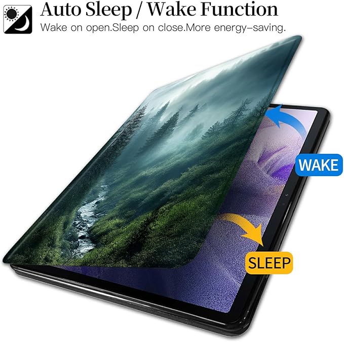 Case for Kindle Fire 7 Tablet (12th Generation 2022 Release) Forest in Rain Theme 360 Degree Rotating Stand Protective Cover with Auto Sleep/Wake for Fire 7 2022 Tablet