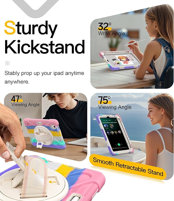 BRAECN Case for iPad mini 7 (A17 Pro) 2024/iPad Mini 6 2021 8.3 with Screen Protector Pencil Holder Protective Heavy Duty Case for iPad mini 7th/6th Gen 360° Rotating Stand &amp Hand Strap for Kid
