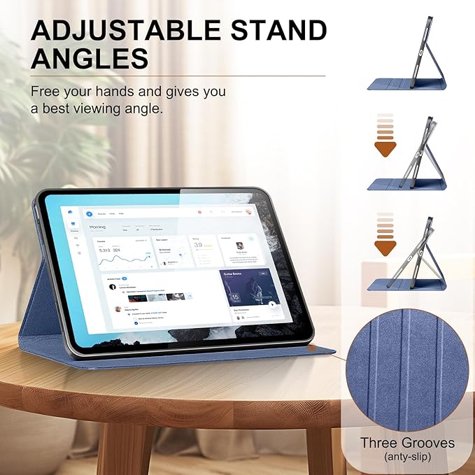 Genuine Leather Case for iPad 11th Gen 11 (2025/A16) &amp 10th Gen 10.9 (2022) | Slim Protective Cover with Adjustable Stand Auto Wake/Sleep Premium Leather | Blue