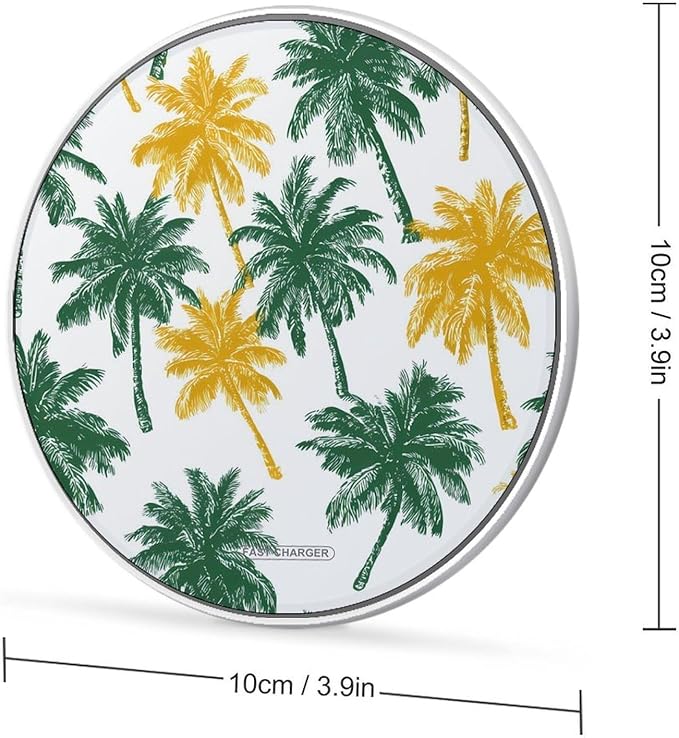 Green Yellow Palms Tree Fast Portable Charger 10W Funny Graphic Phone Charging Pad with USB Cable