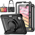 Case for iPad mini 7 (A17 Pro) 2024/ Mini 6 8.3'' with Pencil Holder Screen Protector [360 Rotating Handle &amp Stand] &ampShoulder Strap Shockproof Case for iPad mini 7th/6th Generation Black