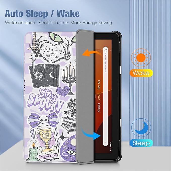 Case Fits New Amazon Fire HD 10 Tablet Case(Only Fit 13th Gen 2023 Release) Bookish Reading Trifold Lightweight Hard Shell Stand Cover with Auto Wake/Sleep Purple Spooky