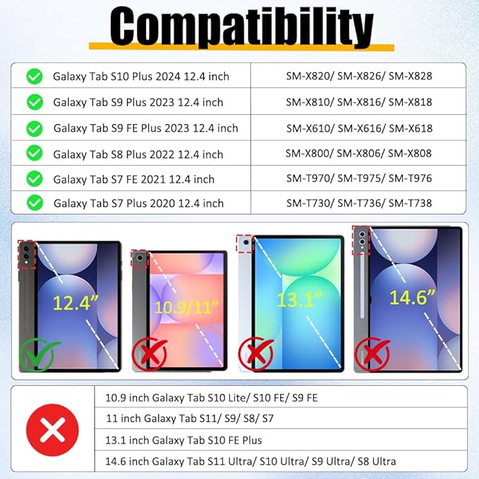 BRAECNstock for Samsung Galaxy Tab S10+ Plus/ S9 FE+ Plus/ S9+ Plus/ S8+ Plus/ S7 FE/ S7+ Plus 5G Tablet Case 12.4 Shockproof Protective Cover with Pen Holder Rotating Hand Strap &amp Stand - Rose R