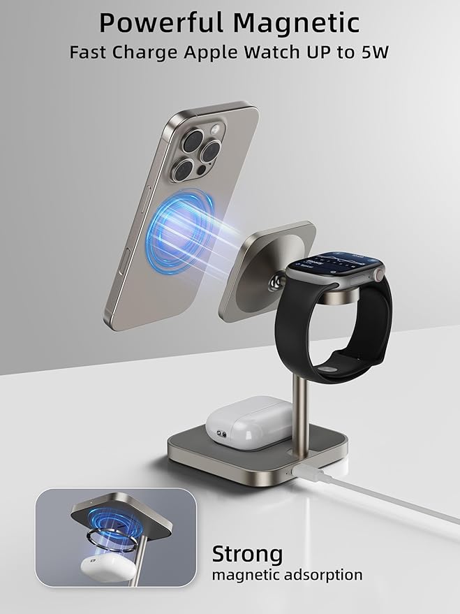 [Qi2 Certified ] LULULOOK 3 in 1 Charging Station 15W QI2 Wireless Charger Stand Magnetic Charger for iPhone 17/16/15/14/13/12 Series AirPods Pro/3/4 Apple Watch with 30W PD Adapter