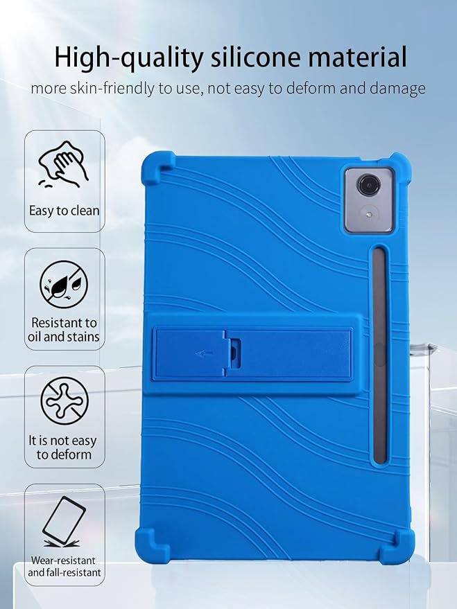 for Lenovo Idea Tab Pro 2025 Android 15 Tablet 12.7 inch Tablet Model CaseSoft Silicone Adjustable Stand Cover Lightweight Kids FriendlyBlue.