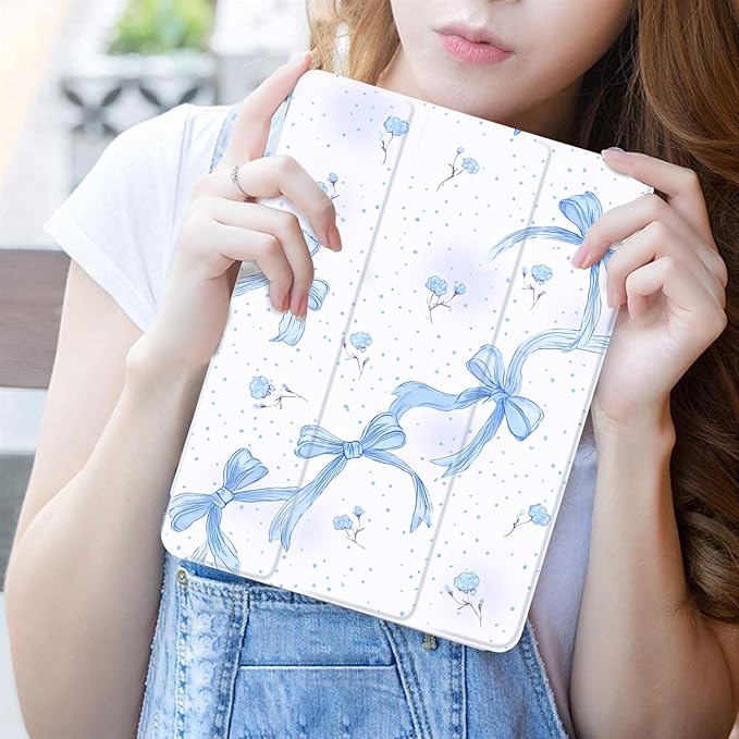 JOYLAND Blue Bow Case for iPad 10th Generation 10.9 inch/iPad (A16) 11th Generation 11 Inch 2025 with Pencil HolderTrifold Stand Protective Cover with Soft TPU BackBlue