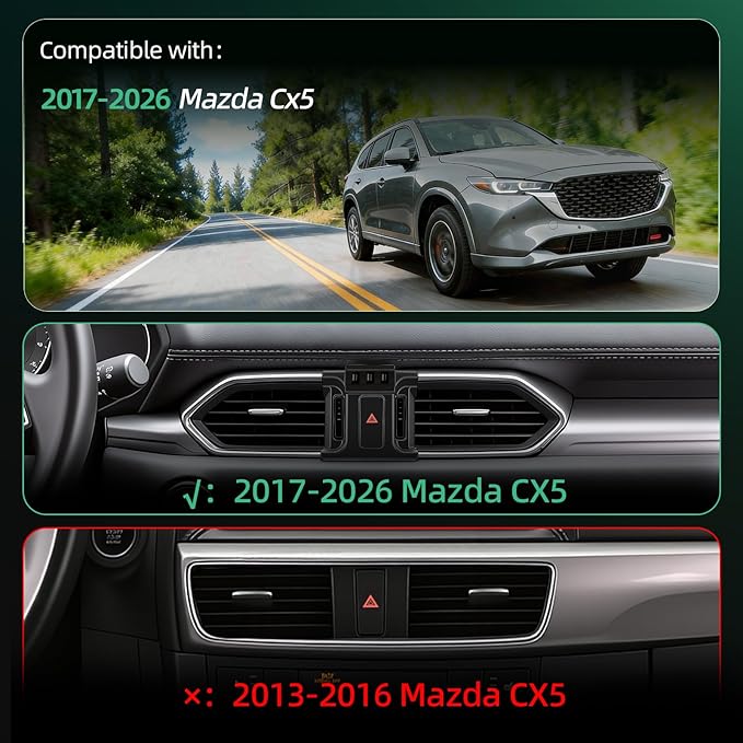 Car Mount for Mazda CX5 (2017-2025 2026) Magnetic Phone Holder Magsafe Car Mount Charger Dashboard Phone Holder 15W Wireless Fast Charging Cell Phone Automobile Chargers CX-5 Accessories