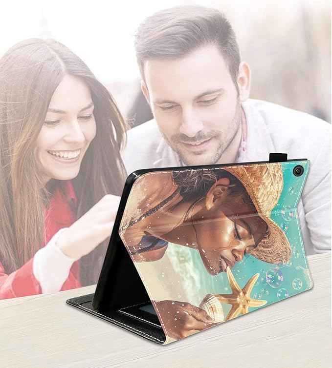 Case for Amazon Kindle Fire 7 Tablet (7 9th/7th Generation 2019/2017 Release) Slim PU Leather Cover with Card Slot &amp Auto Wake/Sleep Women Starfish Shell