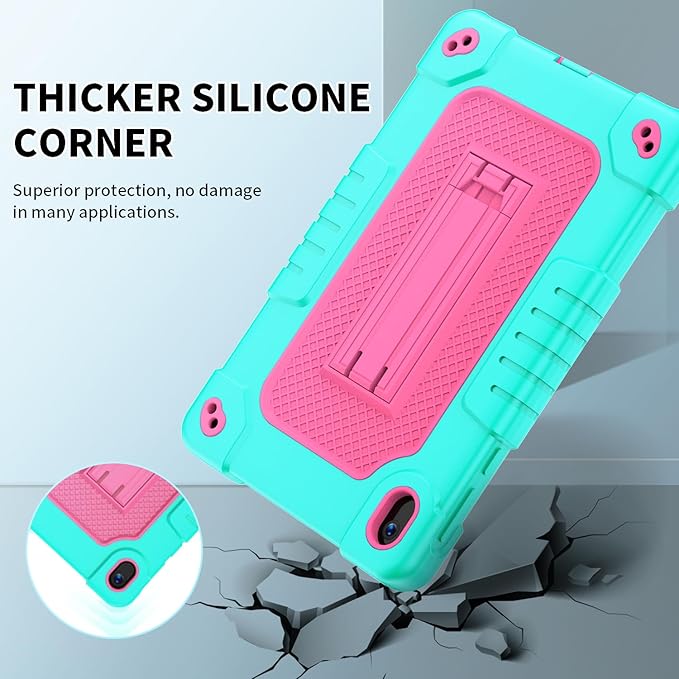 for Walmart Onn 8 inch Gen 4 2024 Model Tablet Case with 2 Pcs Screen ProtectorHeavy Duty Kids Shockproof Stand Shoulder Strap Case for Walmart Onn 8 2024 Model:100135923 (Green/Pink)
