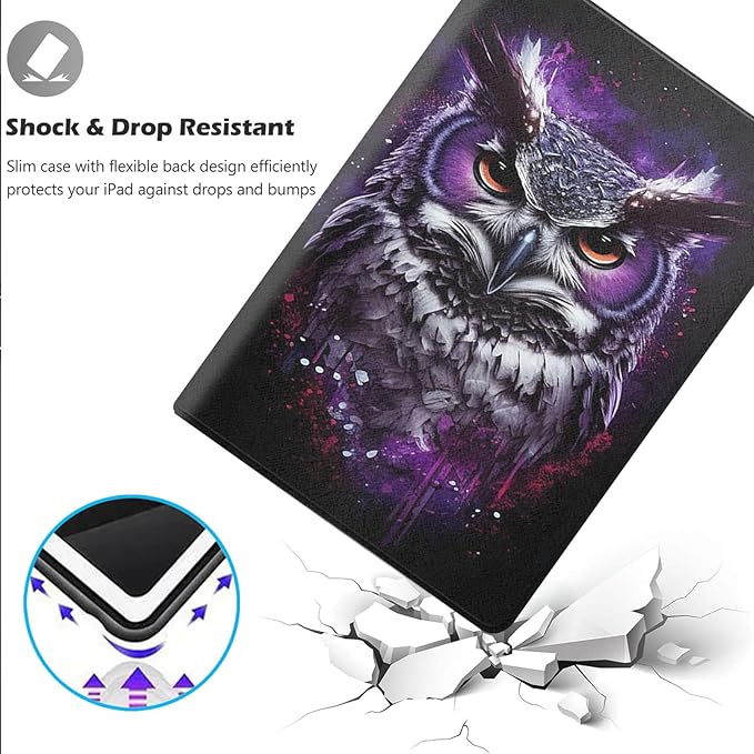 Case for iPad Air 1/2 iPad 9.7-Inch (2017/2018 Model5th/6th Generation)Adjustable Stand Auto Wake/Sleep Function Full Body Protection Cover - Purple Owl