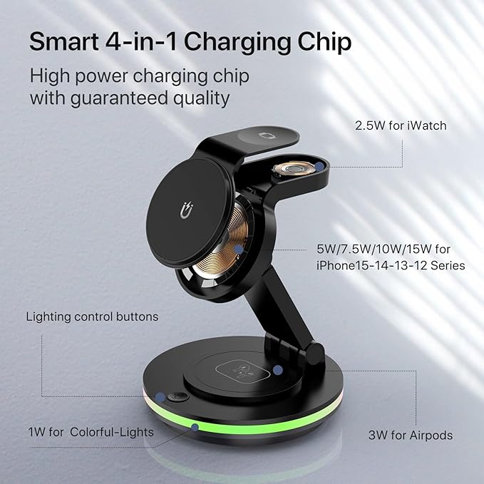 Foldable 3 in 1 Charging Station for iPhone Wireless Charger Stand with Magnetic Charging Station for iPhone 16 15 14 13 12 11 X Pro Max Watch AirPods Pro 3 2（B）