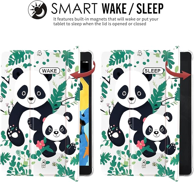 JOYLAND Pad Case for iPad 5th/6th Generationwith Pencil Holder-Auto Wake/SleepCute Panda Pattern Anti-Scratch Shockproof Premium Folio Stand Case (Model Number:A1822 A1823 A1893 A1954)