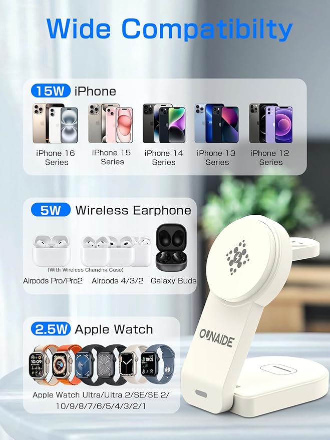 3 in 1 Wireless Charging Station for Apple Wireless Charger 18W White Wireless Charger Stand iPhone Charging Station for iPhone 17 16 15 14 13Apple Watch Airpods Gifts for Men