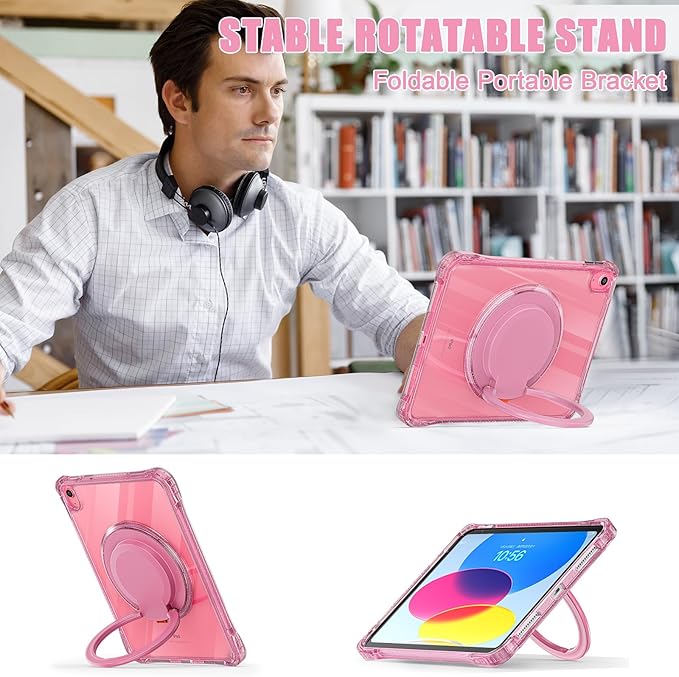 May Chen for iPad (A16) 11th/10th Generation Case 11 inch 2025/10.9'' 2022 Handle Protective Cover 360 Rotating Ring Stand Shockproof Dropproof Case for Kids Kickstand Glittering Sparkly Pink