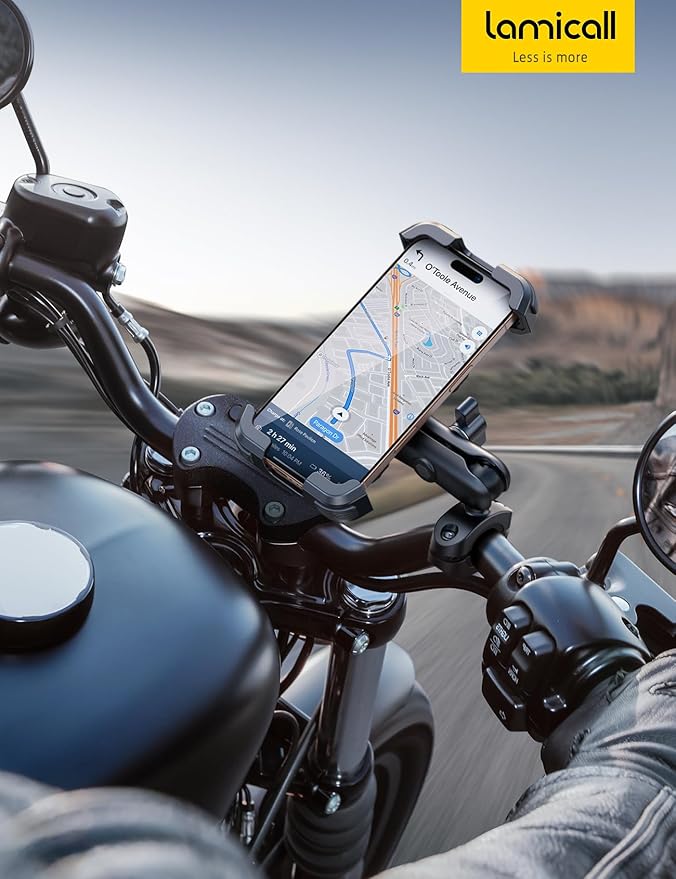 Lamicall Motorcycle Phone Mount Holder - [Dual Vibration Dampener] [Metal Adjustment Arm] Motorcycle Cell Phone Holder Bike Handlebar Phone Mount Gifts for iPhone 16 15 14 Pro Max 4.7-6.7 Phones