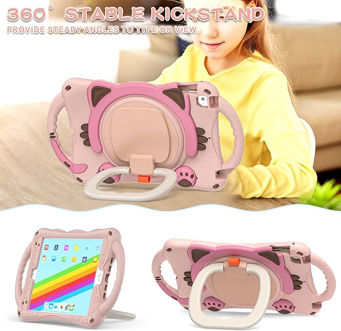 BATYUE Case for iPad mini 5/4/3/2/1 iPad mini Cover 7.9inch for Kids with Rotating Stand/Pencil Holder/Carrying Strap Non-Toxic &amp eco-Friendly Silicone ChildproofCute Cat for Kids Boys Girls (P