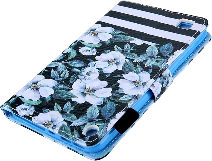 All-New 7 Amazon Kindle Fire 7 Tablet Case (9th/7th/5th Generation 2019/2017/2015)Smart Stand PU Leather Magnetic Cover with Card Pocket Stylus Pencil Holder [Auto Sleep/Wake] Pear Flower