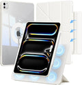 for iPad Pro 13 inch Case M5/M4 (2025/2024) Multi-Angle Y Fold Stand Magnetic Premium PU Leather Full Protective Case with Hidden Pencil Holder (Cream White)