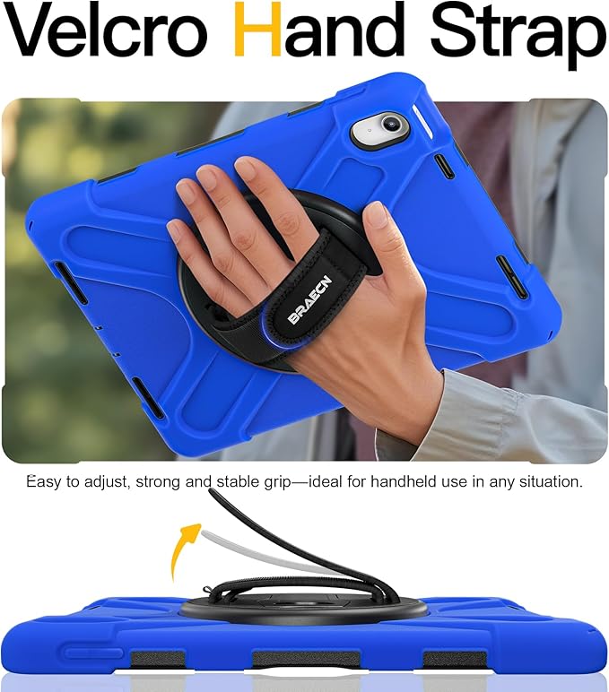 BRAECN for iPad (A16) 11th/10th Generation case 11/10.9 inch 2025/2022 Heavy Duty Shockproof Protective with Pencil Holder Screen Protector 360°Rotating Stand Handle &amp Shoulder Strap Full Body Cov