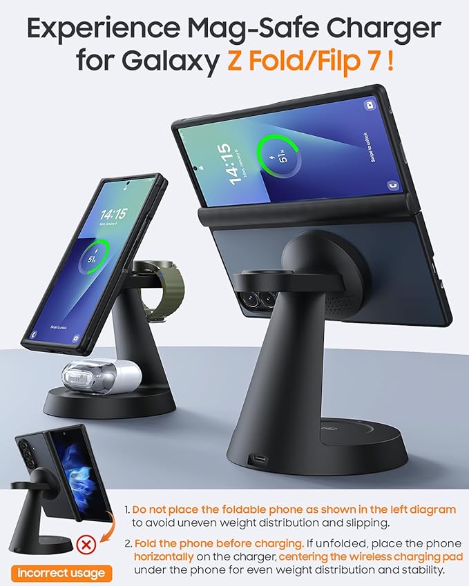 25W Magnetic Wireless Charger for Samsung Galaxy S26 Ultra &amp 45W Adapter 3 in 1 Charging Station Design for MagSafe Samsung Charger for S25/Z Fold7 Charger Stand for Galaxy Watch Ultra 8 for Bu